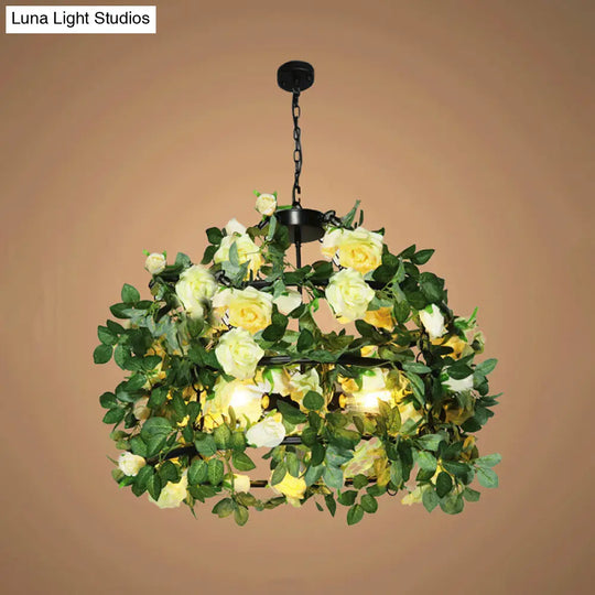 Vintage Geometric Metal Chandelier With Artificial Plant - Ceiling Lighting Fixture Light Yellow /
