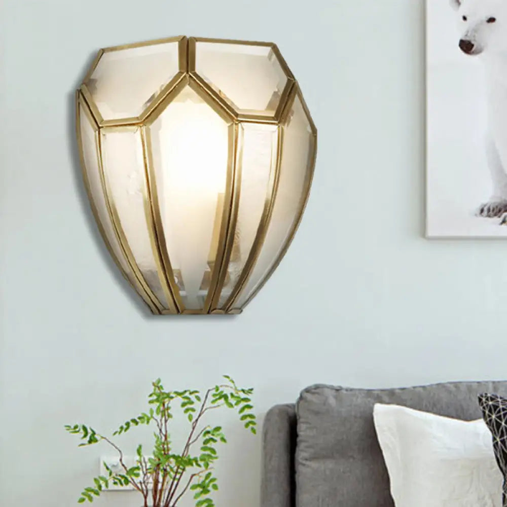 Geometric Wall Lamp With Hand Blown Glass And Gold Finish - Traditional Metal Sconce