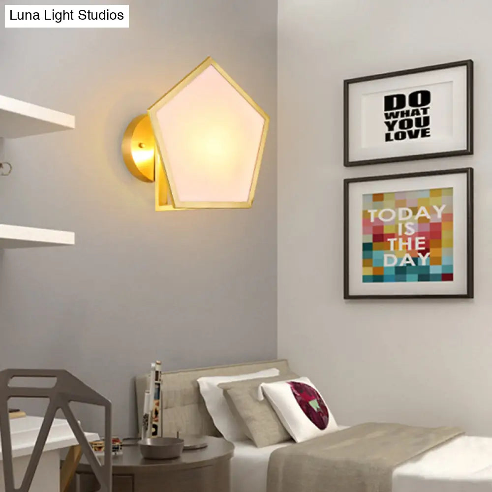 Geometric Wall Lamp With Opaline Glass In Gold Finish - Bedroom Lighting