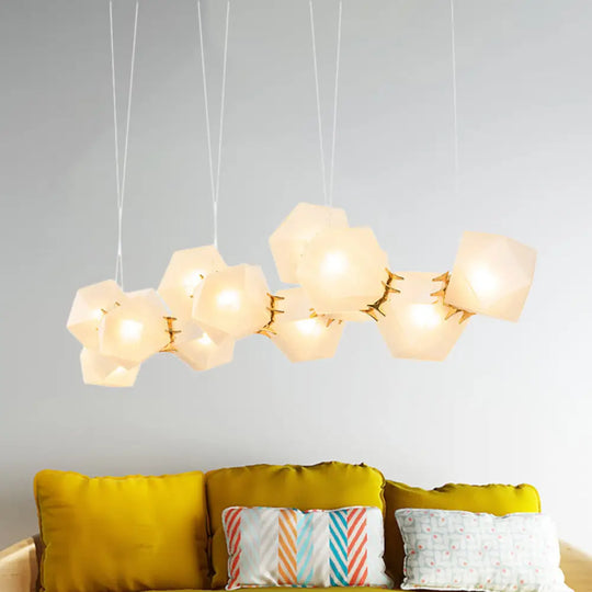 Geometric White Glass Shade Chandelier Kit: Modern Gold Led Hanging Lamp For Living Room - 2/4/6