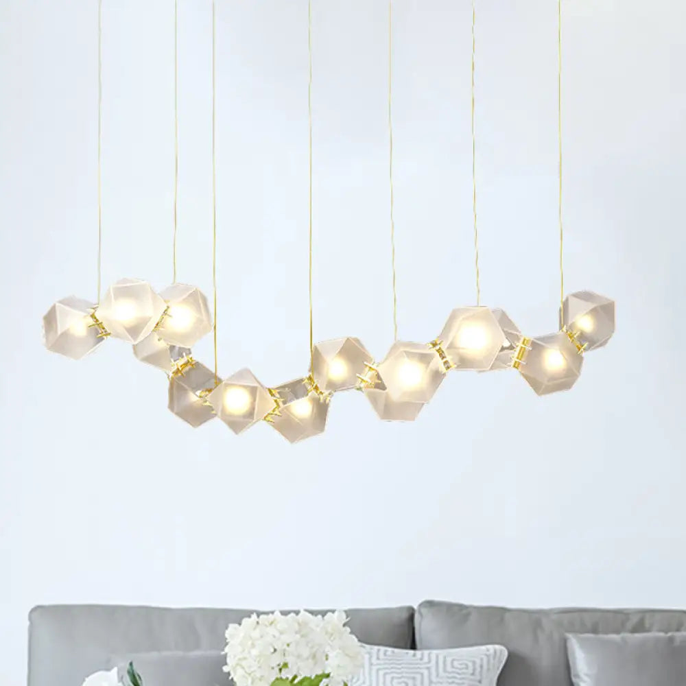 Geometric White Glass Shade Chandelier Kit: Modern Gold Led Hanging Lamp For Living Room - 2/4/6