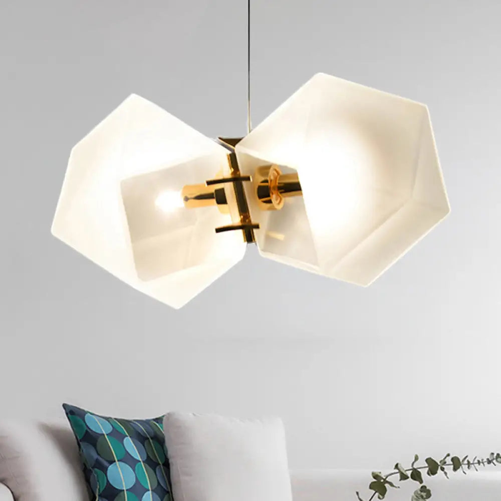 Geometric White Glass Shade Chandelier Kit: Modern Gold Led Hanging Lamp For Living Room - 2/4/6