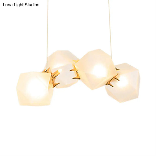 Geometric White Glass Shade Chandelier Kit: Modern Gold Led Hanging Lamp For Living Room - 2/4/6