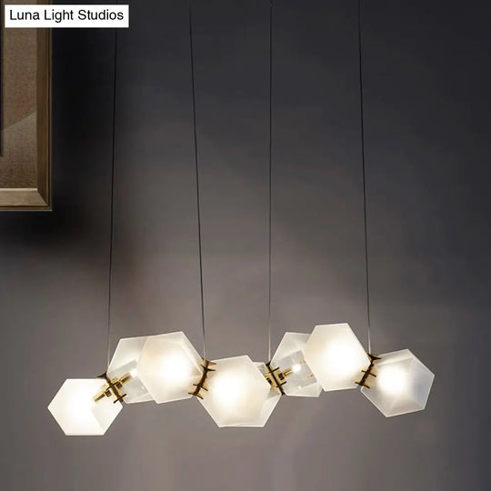 Geometric White Glass Shade Chandelier Kit: Modern Gold Led Hanging Lamp For Living Room - 2/4/6