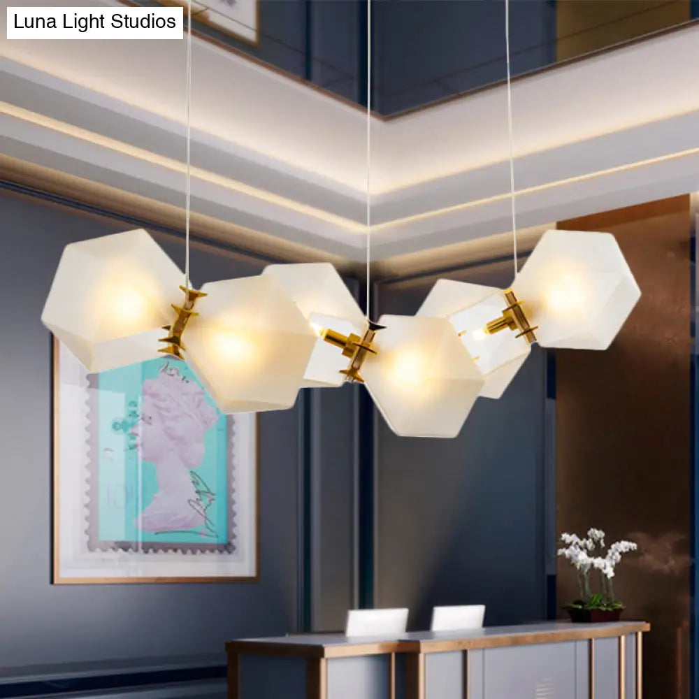 Geometric White Glass Shade Chandelier Kit: Modern Gold Led Hanging Lamp For Living Room - 2/4/6