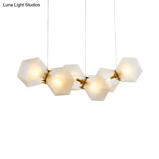 Geometric White Glass Shade Chandelier Kit: Modern Gold Led Hanging Lamp For Living Room - 2/4/6