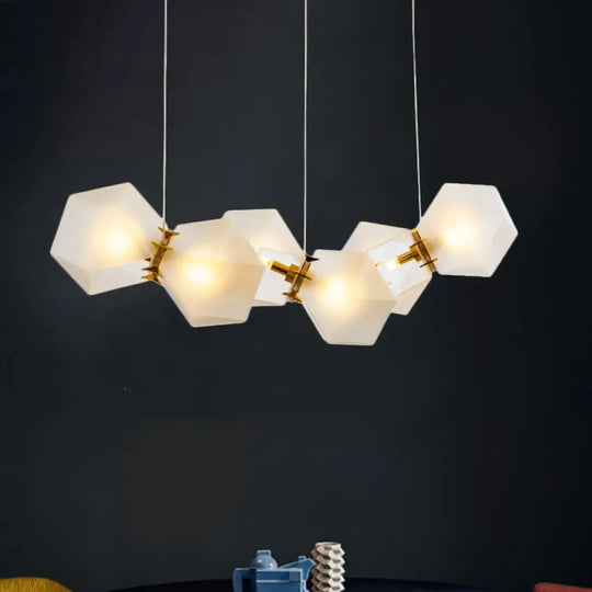 Geometric White Glass Shade Chandelier Kit: Modern Gold Led Hanging Lamp For Living Room - 2/4/6