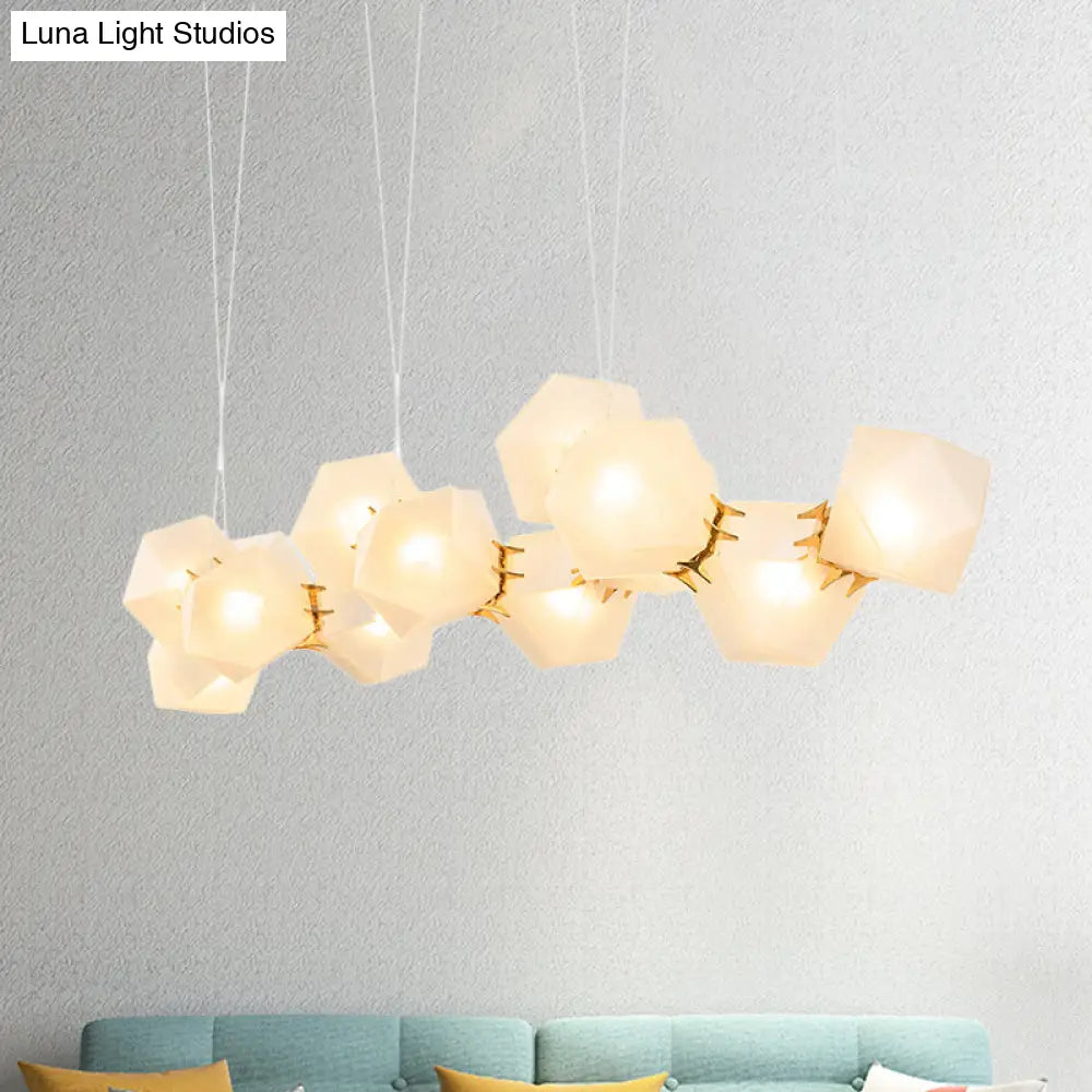 Geometric White Glass Shade Chandelier Kit: Modern Gold Led Hanging Lamp For Living Room - 2/4/6