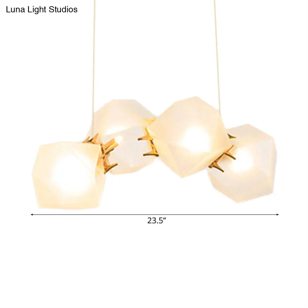 Geometric White Glass Shade Chandelier Kit: Modern Gold Led Hanging Lamp For Living Room - 2/4/6