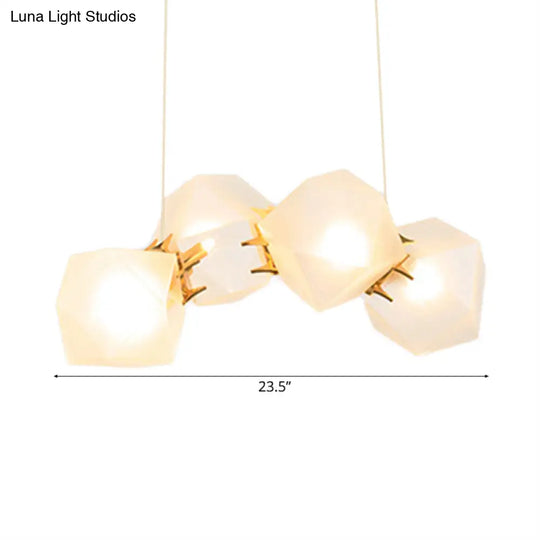 Geometric White Glass Shade Chandelier Kit: Modern Gold Led Hanging Lamp For Living Room - 2/4/6