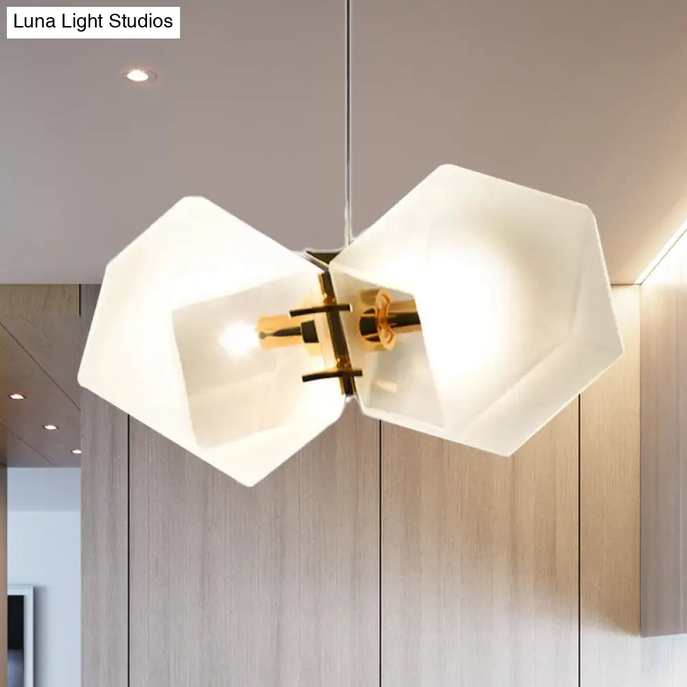 Geometric White Glass Shade Chandelier Kit: Modern Gold Led Hanging Lamp For Living Room - 2/4/6