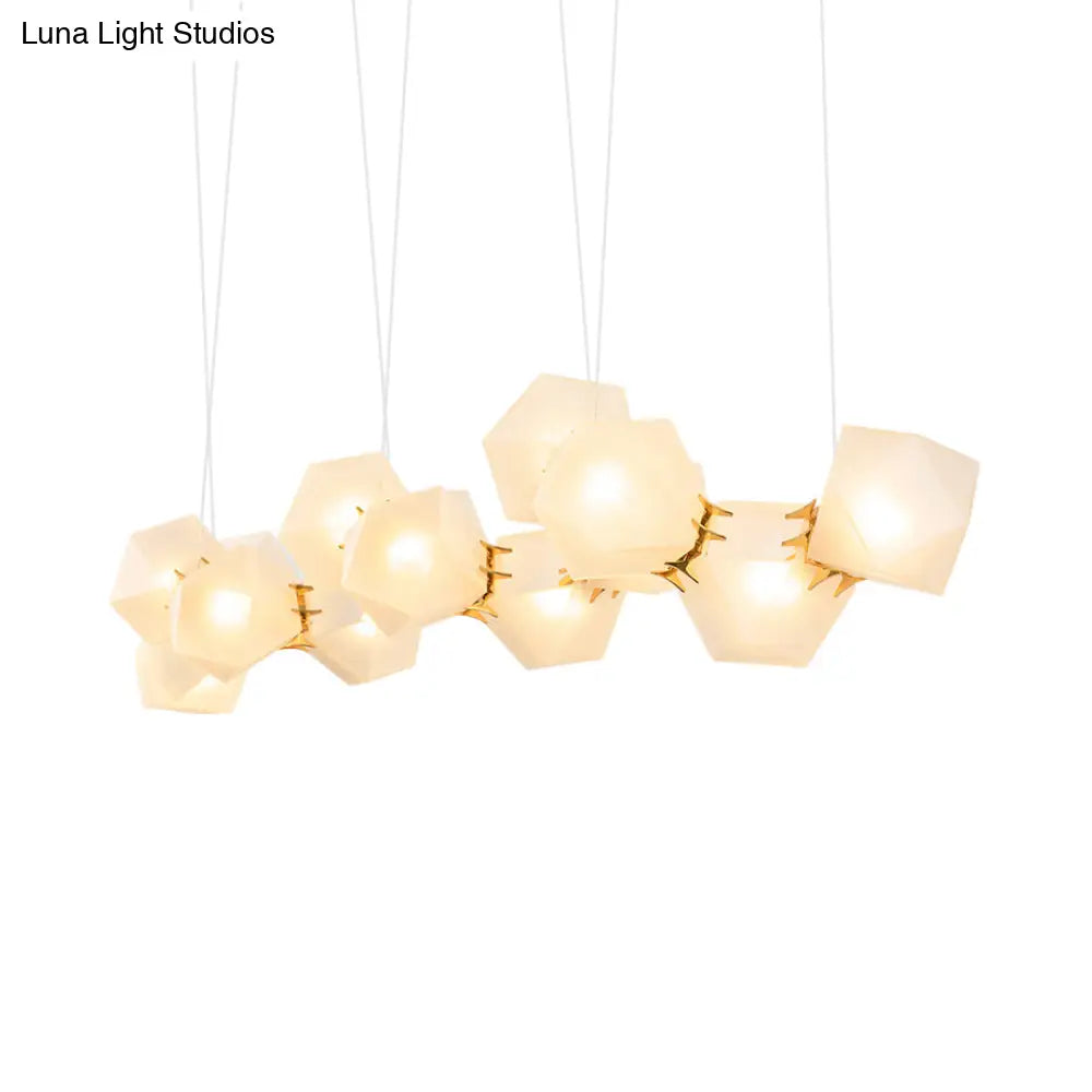 Geometric White Glass Shade Chandelier Kit: Modern Gold Led Hanging Lamp For Living Room - 2/4/6