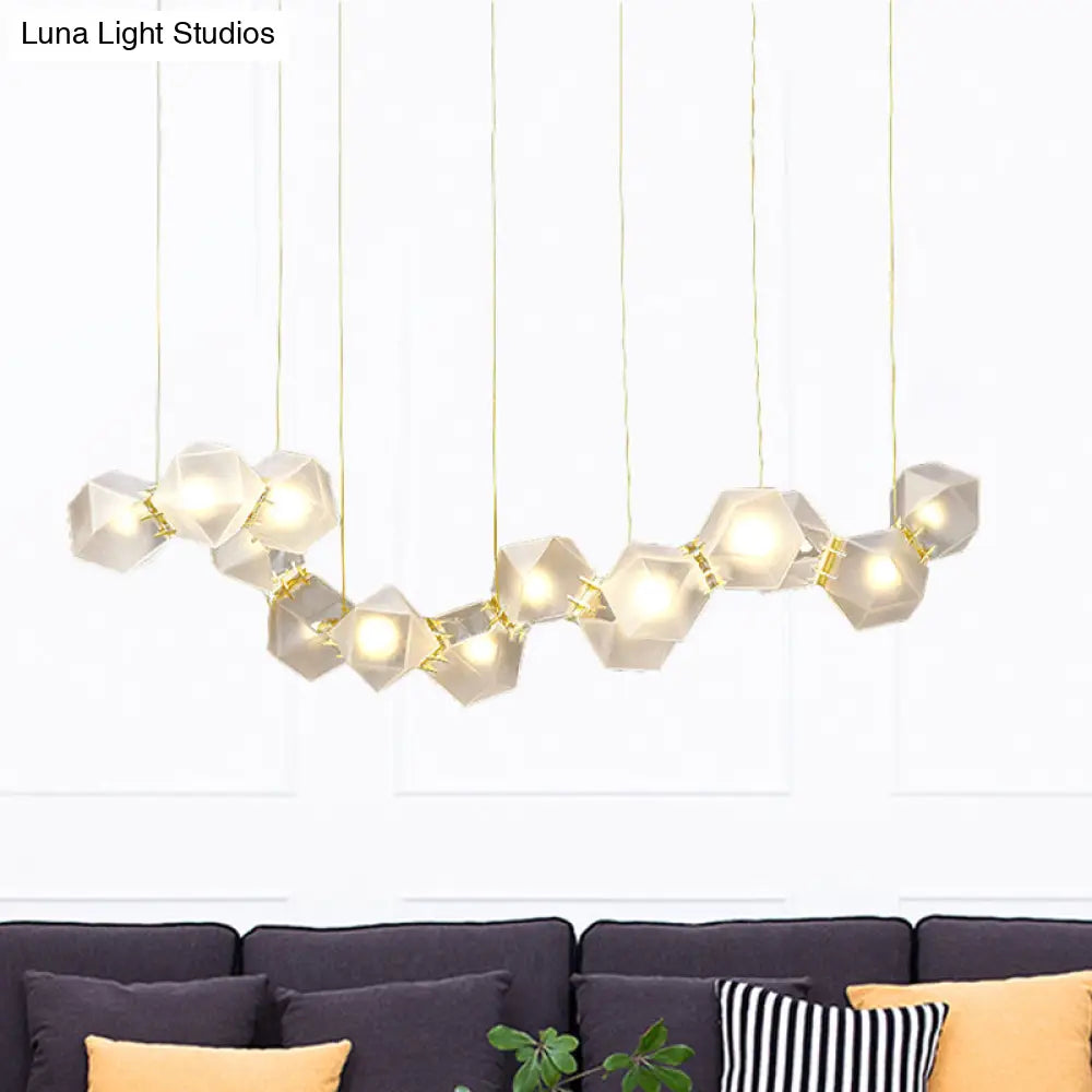 Geometric White Glass Shade Chandelier Kit: Modern Gold Led Hanging Lamp For Living Room - 2/4/6