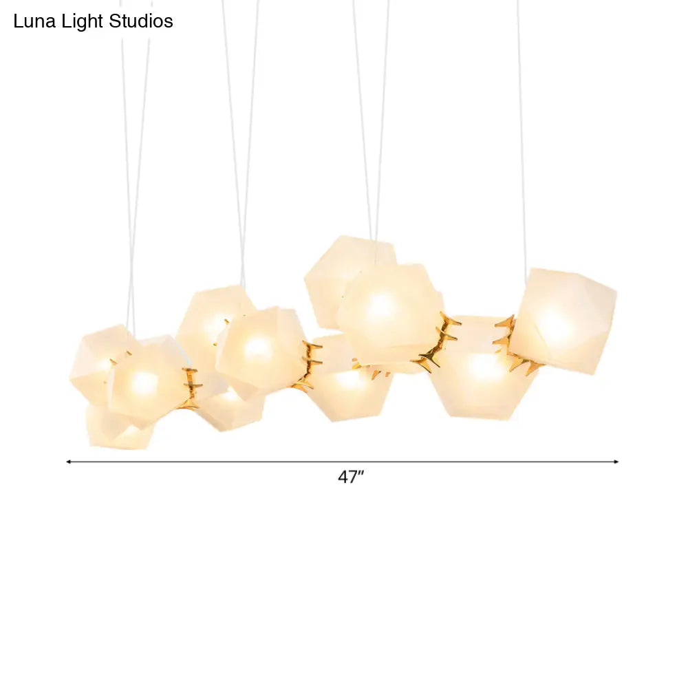 Geometric White Glass Shade Chandelier Kit: Modern Gold Led Hanging Lamp For Living Room - 2/4/6