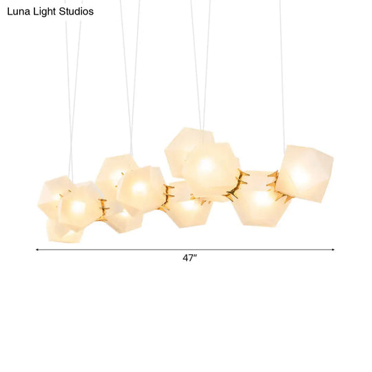 Geometric White Glass Shade Chandelier Kit: Modern Gold Led Hanging Lamp For Living Room - 2/4/6