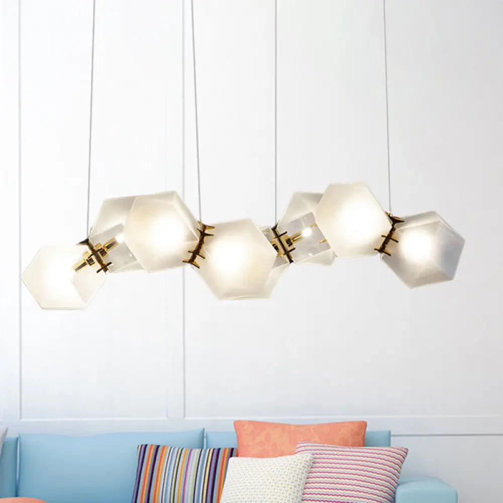 Geometric White Glass Shade Chandelier Kit: Modern Gold Led Hanging Lamp For Living Room - 2/4/6