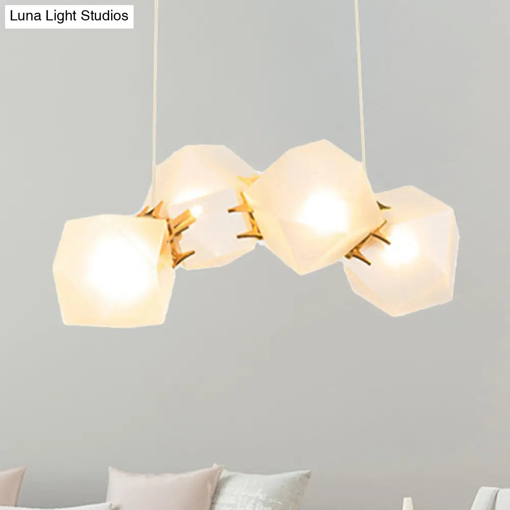 Geometric White Glass Shade Chandelier Kit: Modern Gold Led Hanging Lamp For Living Room - 2/4/6