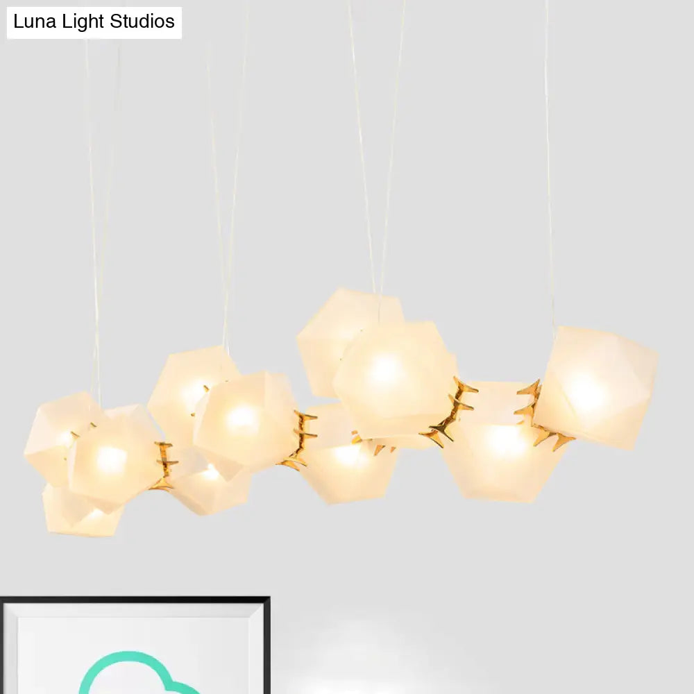 Geometric White Glass Shade Chandelier Kit: Modern Gold Led Hanging Lamp For Living Room - 2/4/6