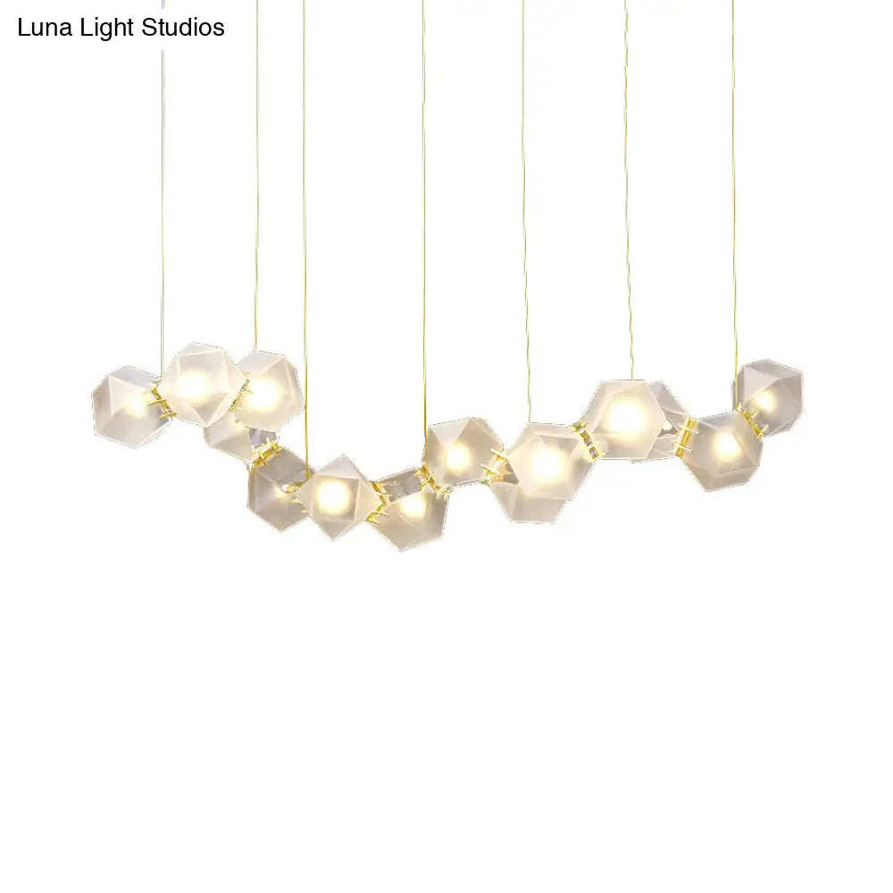 Geometric White Glass Shade Chandelier Kit: Modern Gold Led Hanging Lamp For Living Room - 2/4/6