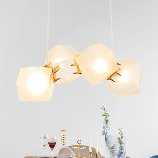 Geometric White Glass Shade Chandelier Kit: Modern Gold Led Hanging Lamp For Living Room - 2/4/6