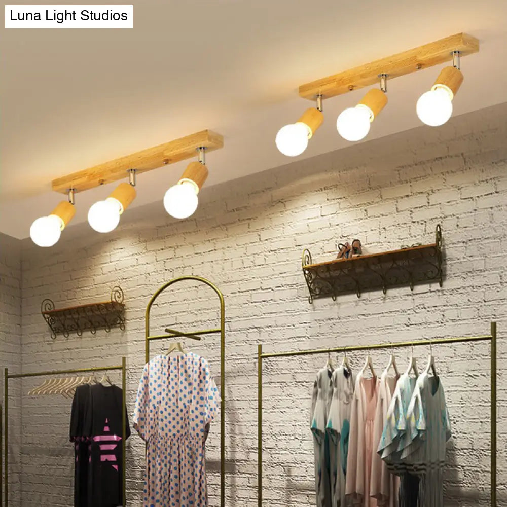 Geometric Wood Track Light For Minimalist Restaurants - Semi Flush Design