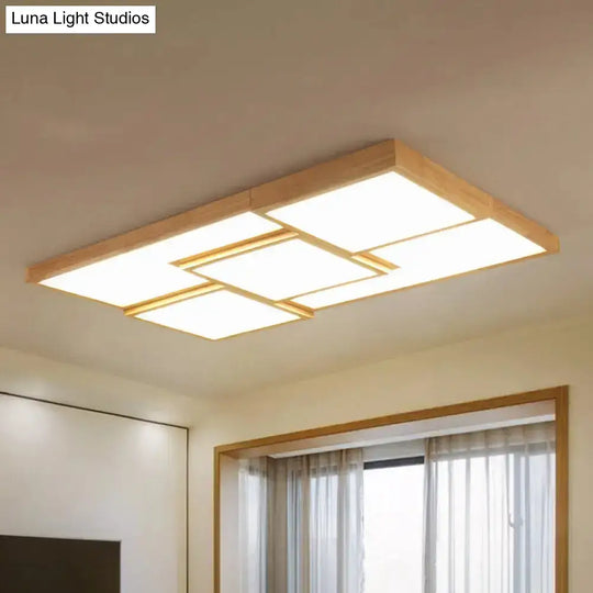 Geometric Wooden Flush Light - Modern Beige Led Fixture For Living Room Ceiling