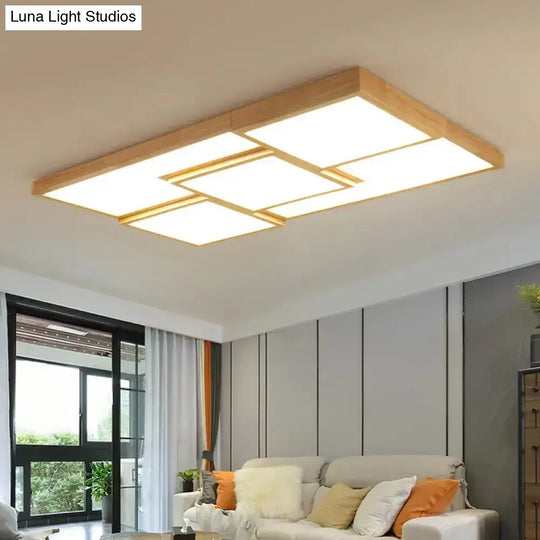 Geometric Wooden Flush Light - Modern Beige Led Fixture For Living Room Ceiling