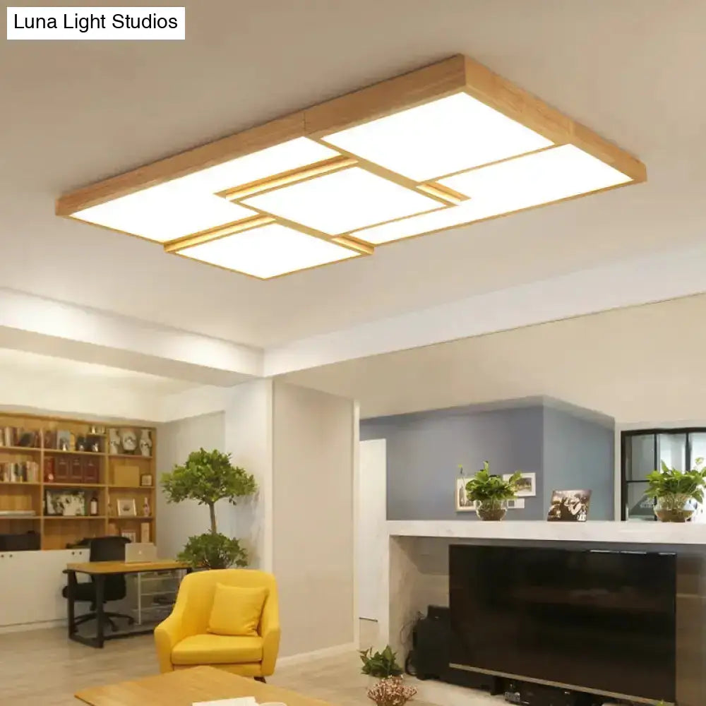 Geometric Wooden Flush Light - Modern Beige Led Fixture For Living Room Ceiling