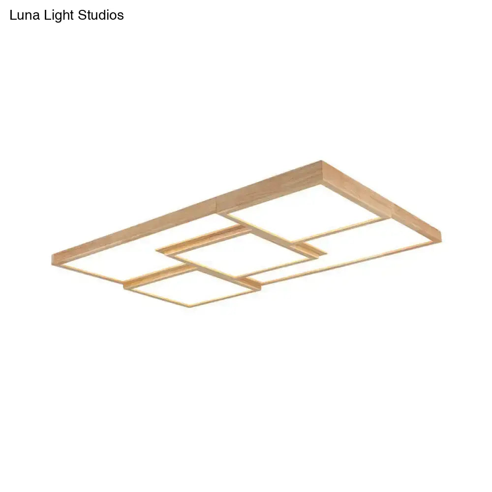 Geometric Wooden Flush Light - Modern Beige Led Fixture For Living Room Ceiling