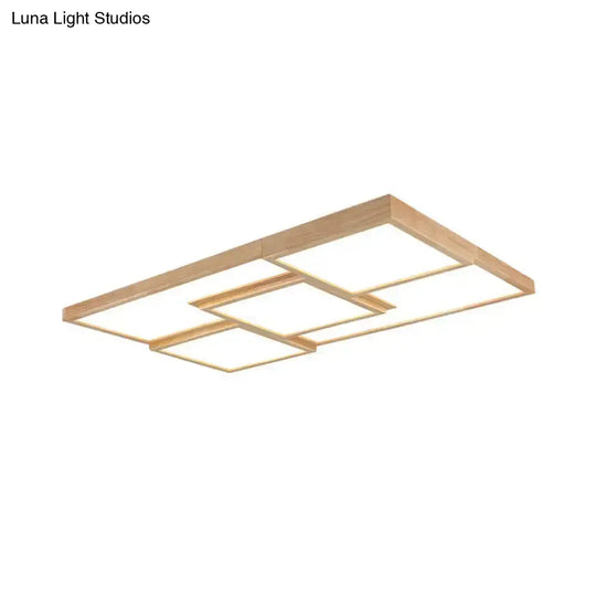 Geometric Wooden Flush Light - Modern Beige Led Fixture For Living Room Ceiling