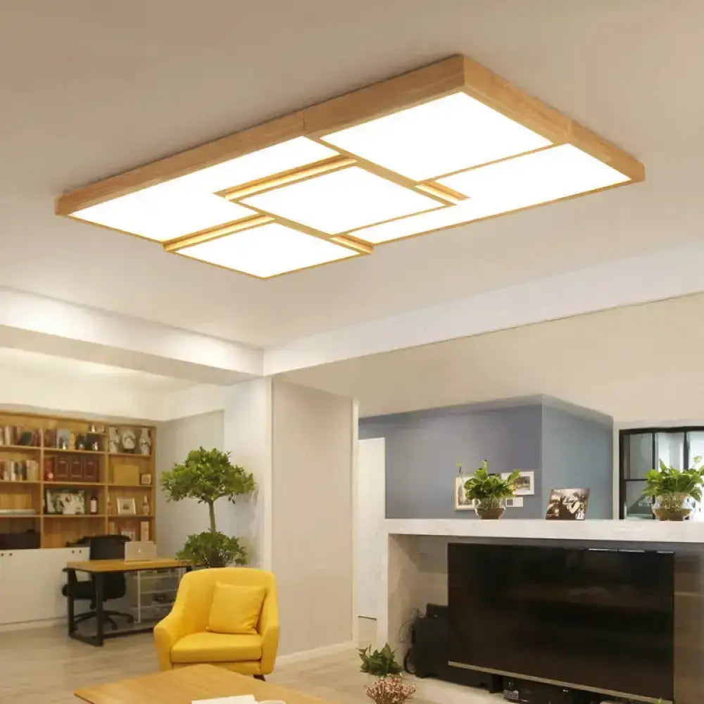 Geometric Wooden Flush Light - Modern Beige Led Fixture For Living Room Ceiling Wood / Small White