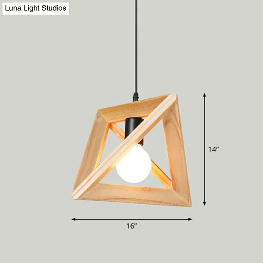 Geometric Wooden Cage Pendant Lamp - Minimalist Single Ceiling Light For Restaurants Wood / B