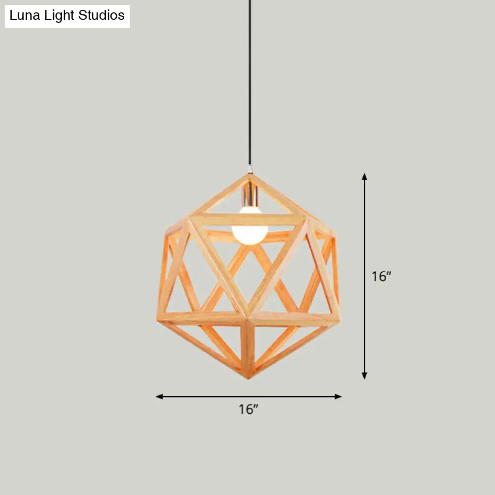 Geometric Wooden Cage Pendant Lamp - Minimalist Single Ceiling Light For Restaurants Wood / D