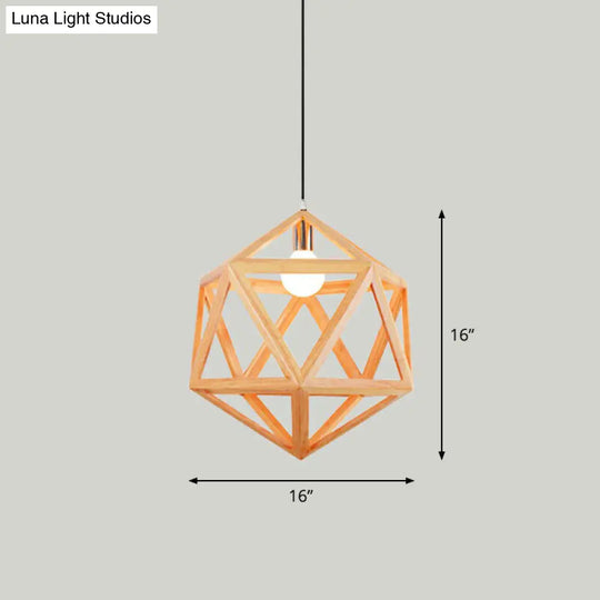 Geometric Wooden Cage Pendant Lamp - Minimalist Single Ceiling Light For Restaurants Wood / D