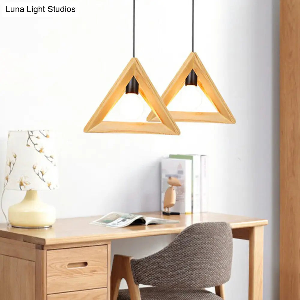 Geometric Wooden Cage Pendant Lamp - Minimalist Single Ceiling Light For Restaurants