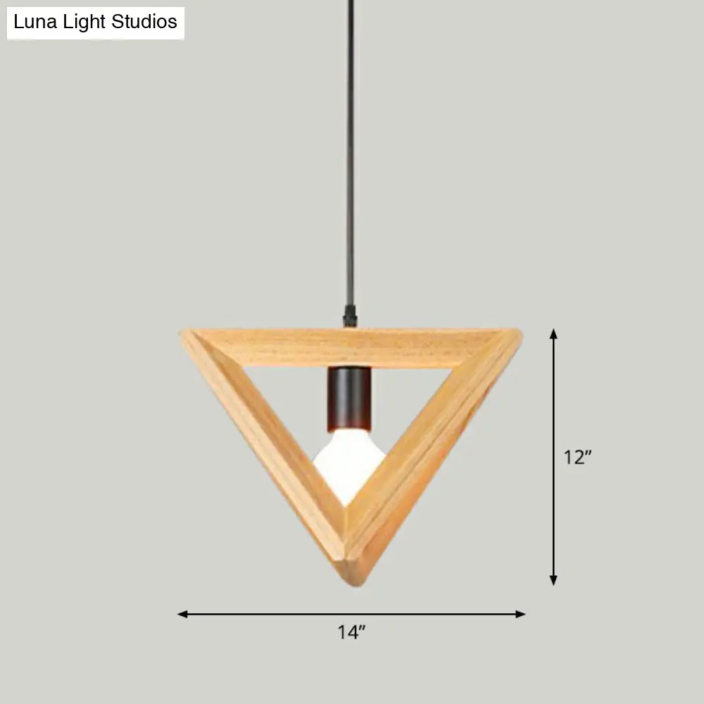 Geometric Wooden Cage Pendant Lamp - Minimalist Single Ceiling Light For Restaurants Wood / C