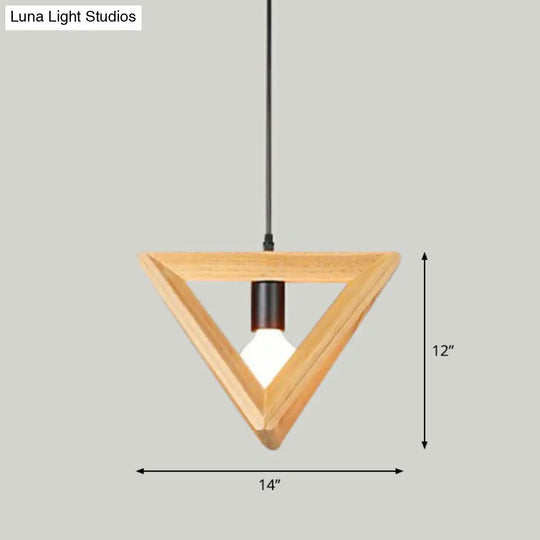 Geometric Wooden Cage Pendant Lamp - Minimalist Single Ceiling Light For Restaurants Wood / C