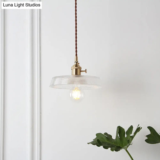 Farmhouse Pendant Light With Clear Glass Shade And Brass Finish / C