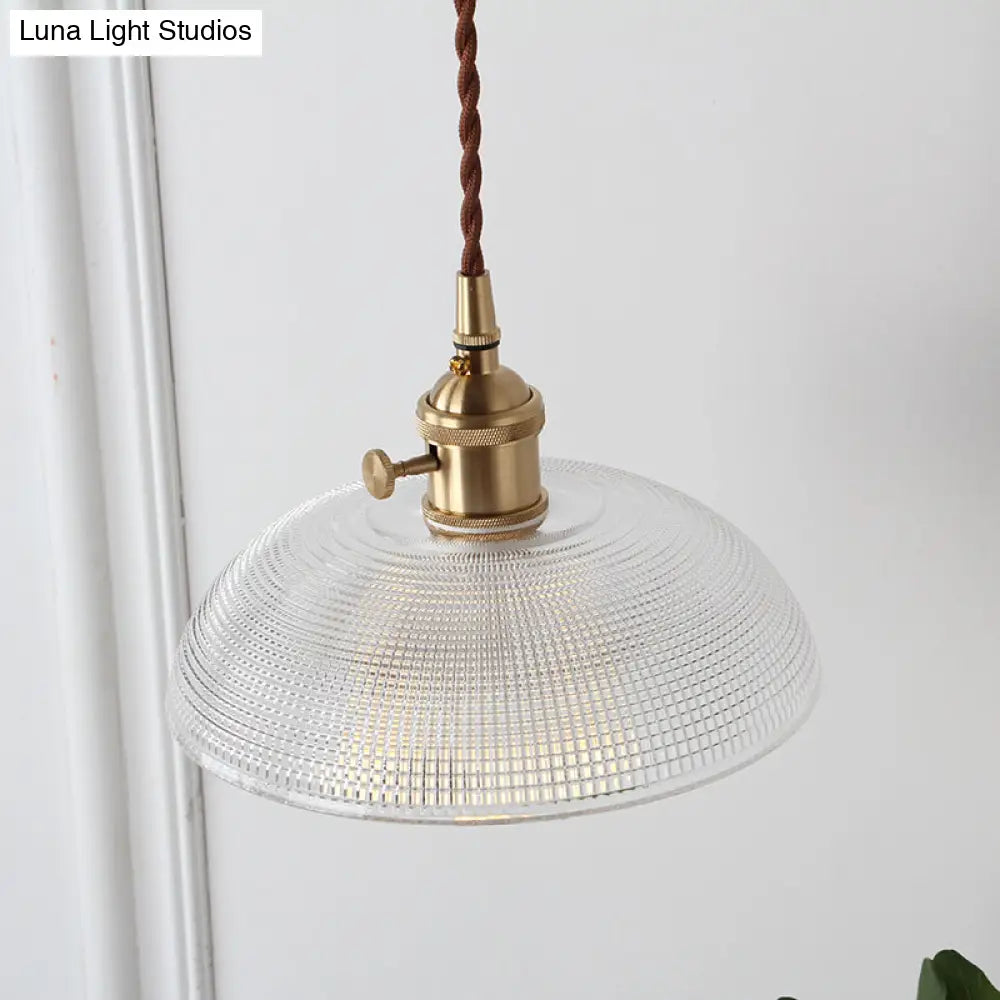 Geometry Clear Lattice Glass Pendant Hanging Lamp: Farmhouse Dining Room Lighting In Brass