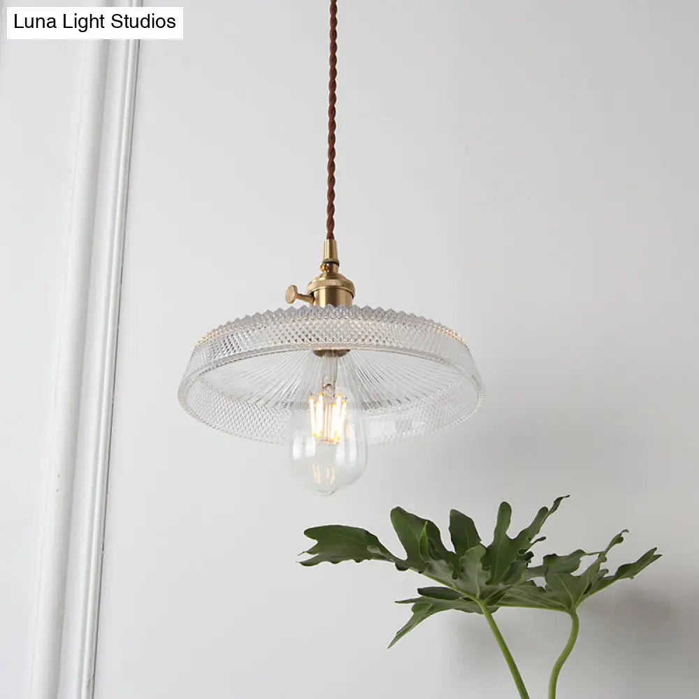 Geometry Clear Lattice Glass Pendant Hanging Lamp: Farmhouse Dining Room Lighting In Brass