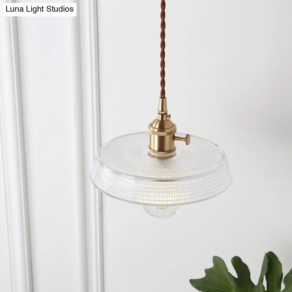 Geometry Clear Lattice Glass Pendant Hanging Lamp: Farmhouse Dining Room Lighting In Brass