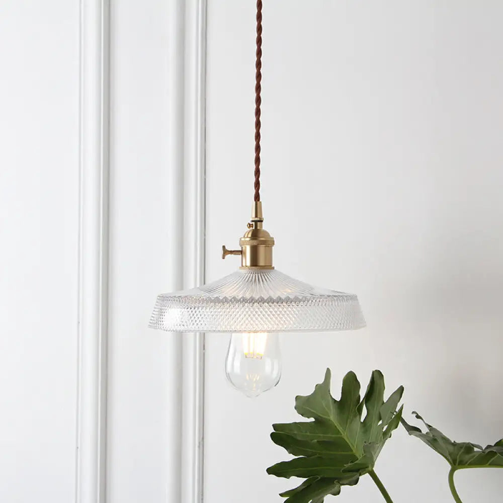 Geometry Clear Lattice Glass Pendant Hanging Lamp: Farmhouse Dining Room Lighting In Brass / A