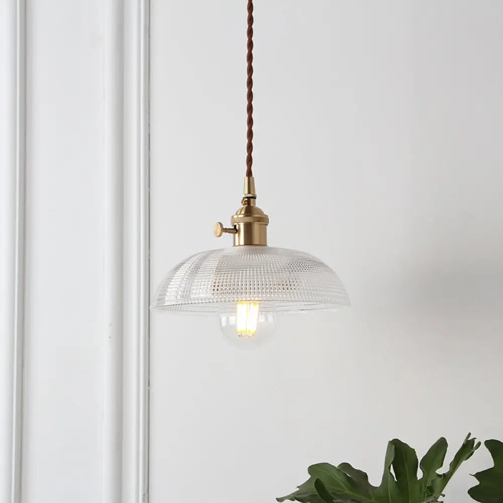 Geometry Clear Lattice Glass Pendant Hanging Lamp: Farmhouse Dining Room Lighting In Brass / B