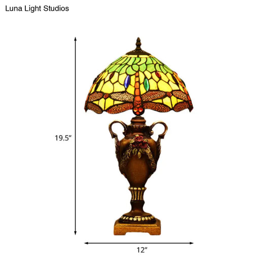 Giennah - Victorian Bowl Shape Desk Light Stained Art Glass Trophy Lamp