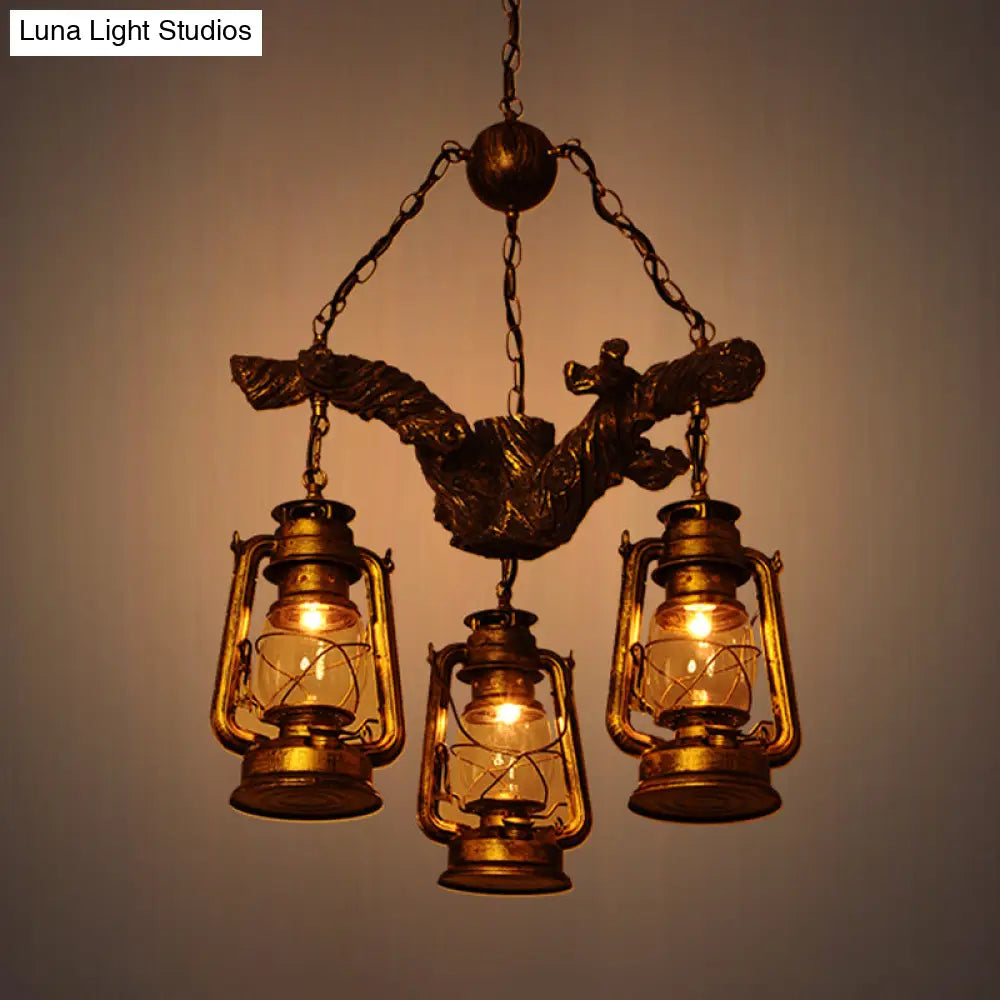 Ginevra - Coastal Brass Lantern Chandelier With Clear Glass & Resin Branch Beam