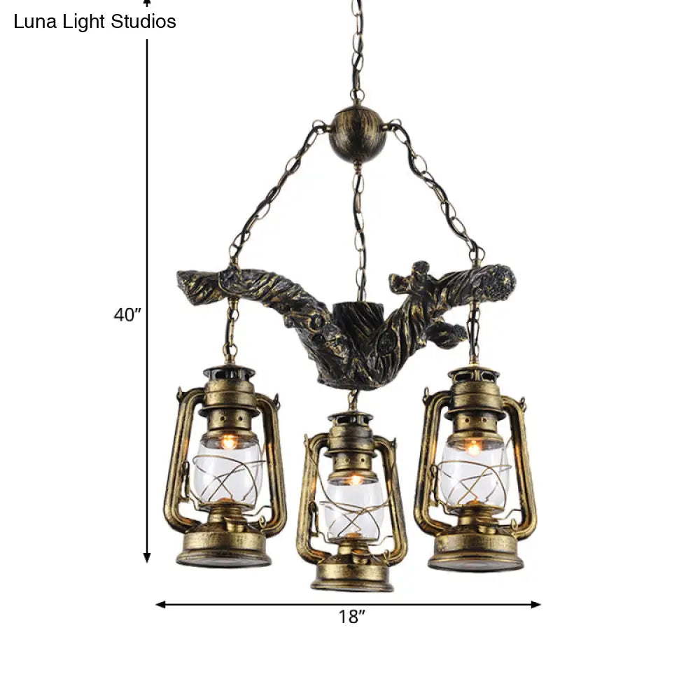 Ginevra - Coastal Brass Lantern Chandelier With Clear Glass & Resin Branch Beam