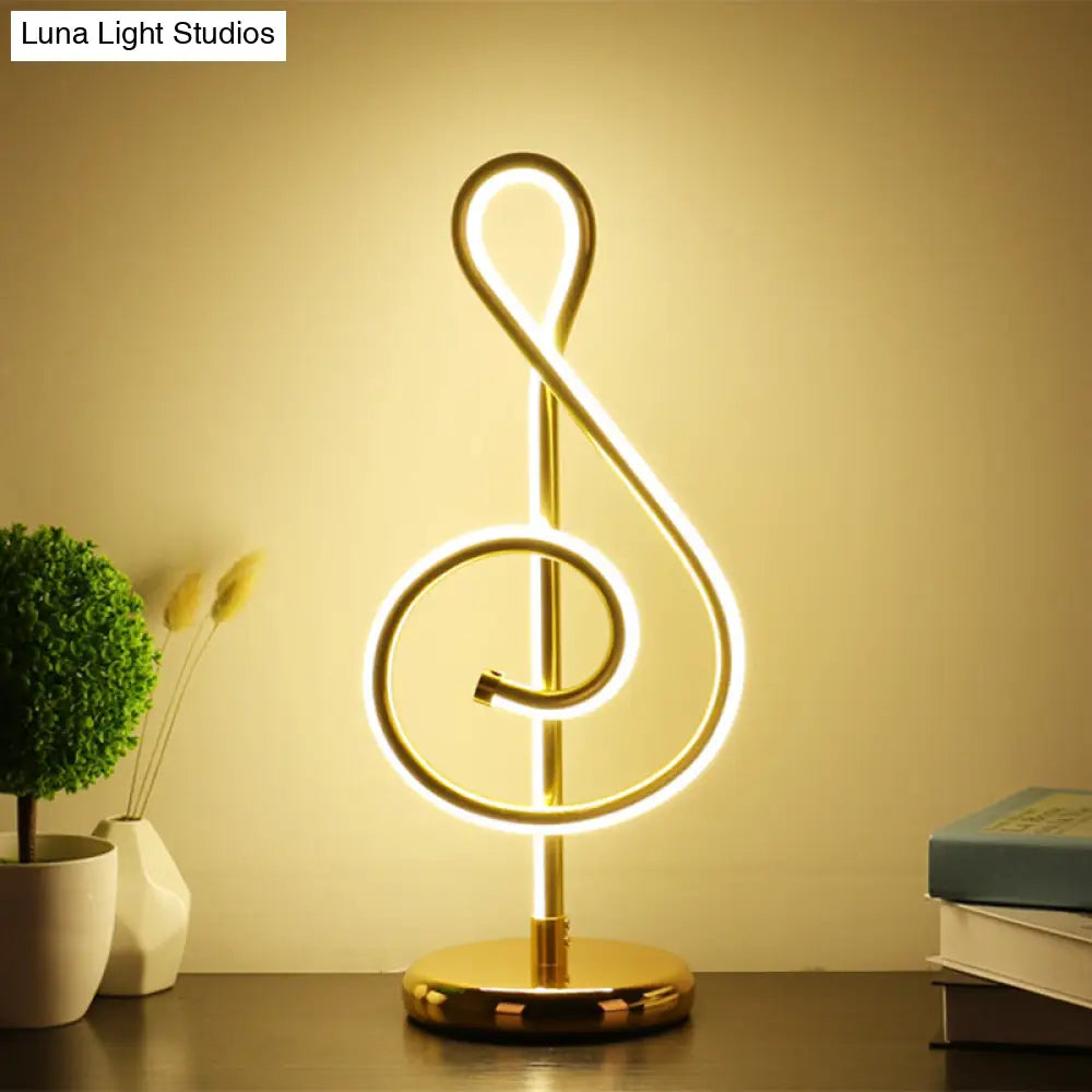 Minimalistic Black/White/Gold Musical Note Led Desk Lamp With Warm/White Light