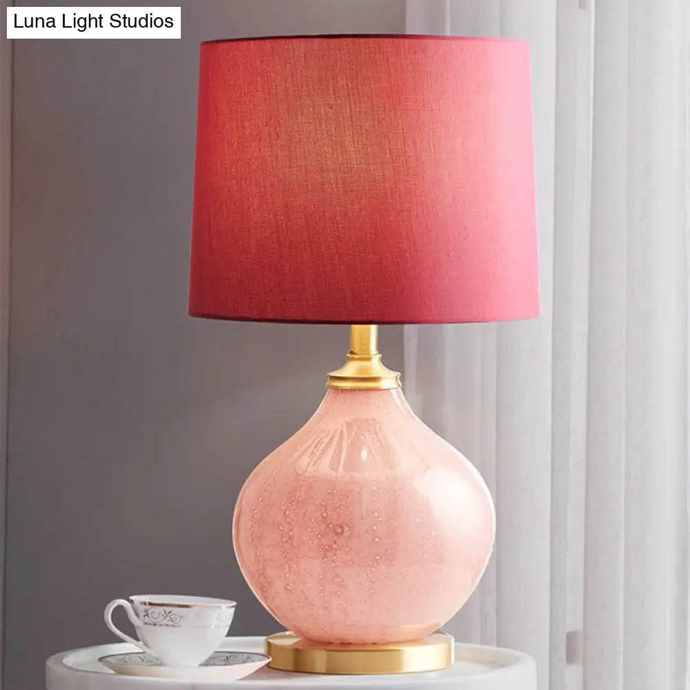 Traditional Style Pink Drum Table Lamp With Fabric Shade And 1 Bulb For Living Room Or Night Stand