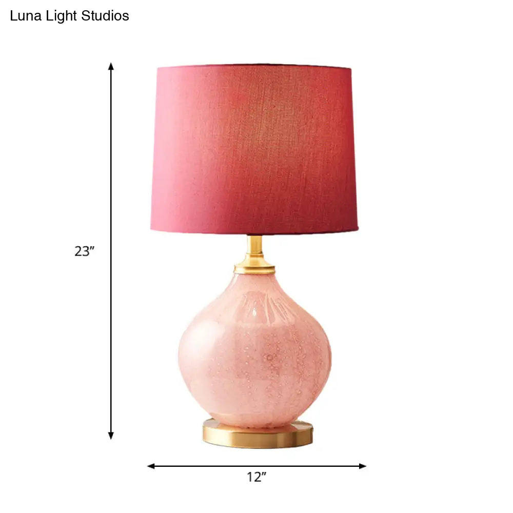 Traditional Style Pink Drum Table Lamp With Fabric Shade And 1 Bulb For Living Room Or Night Stand