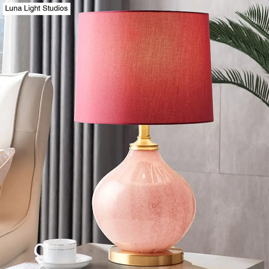 Traditional Style Pink Drum Table Lamp With Fabric Shade And 1 Bulb For Living Room Or Night Stand